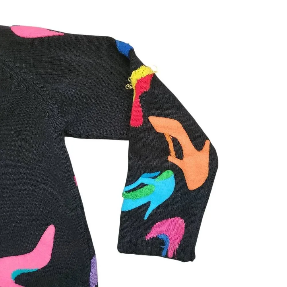 Vintage Michael Simon Sweater Cardigan Small High Heels Pop Art to Wear Embellis - Picture 4 of 5